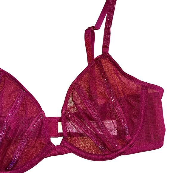New victoria’s Secret VERY SEXY 36B Sheer Shine Unlined Low-Cut Demi Bra red - Picture 3 of 7